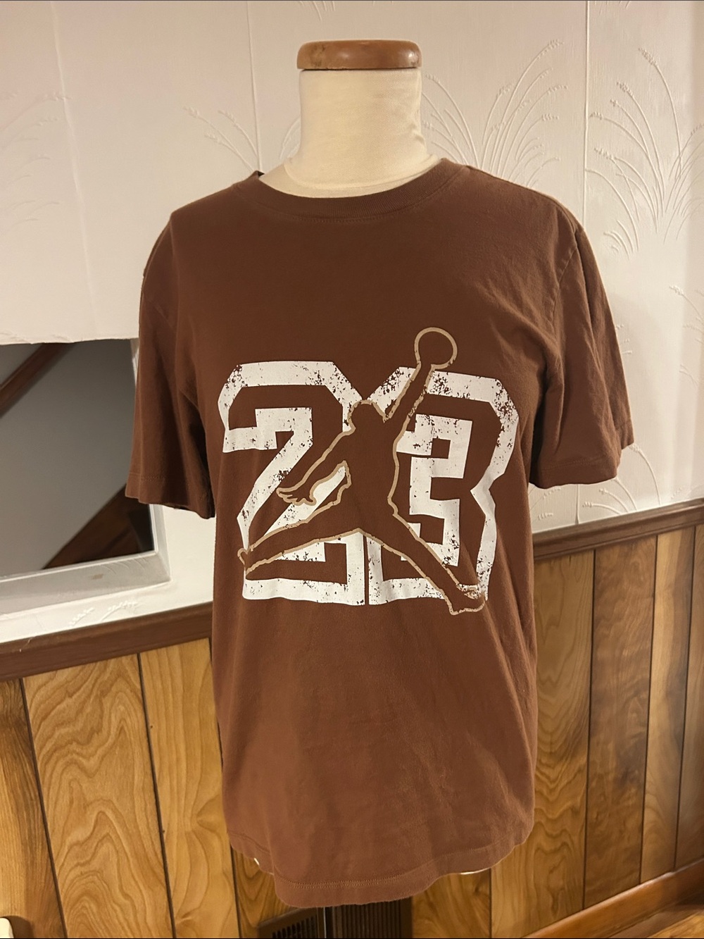 Jordan Brown Short Sleeve Tee with White 23 Jumpman Graphic